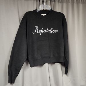 Stella Tweed Black Sweatshirt with 'Reputation' Embroidery